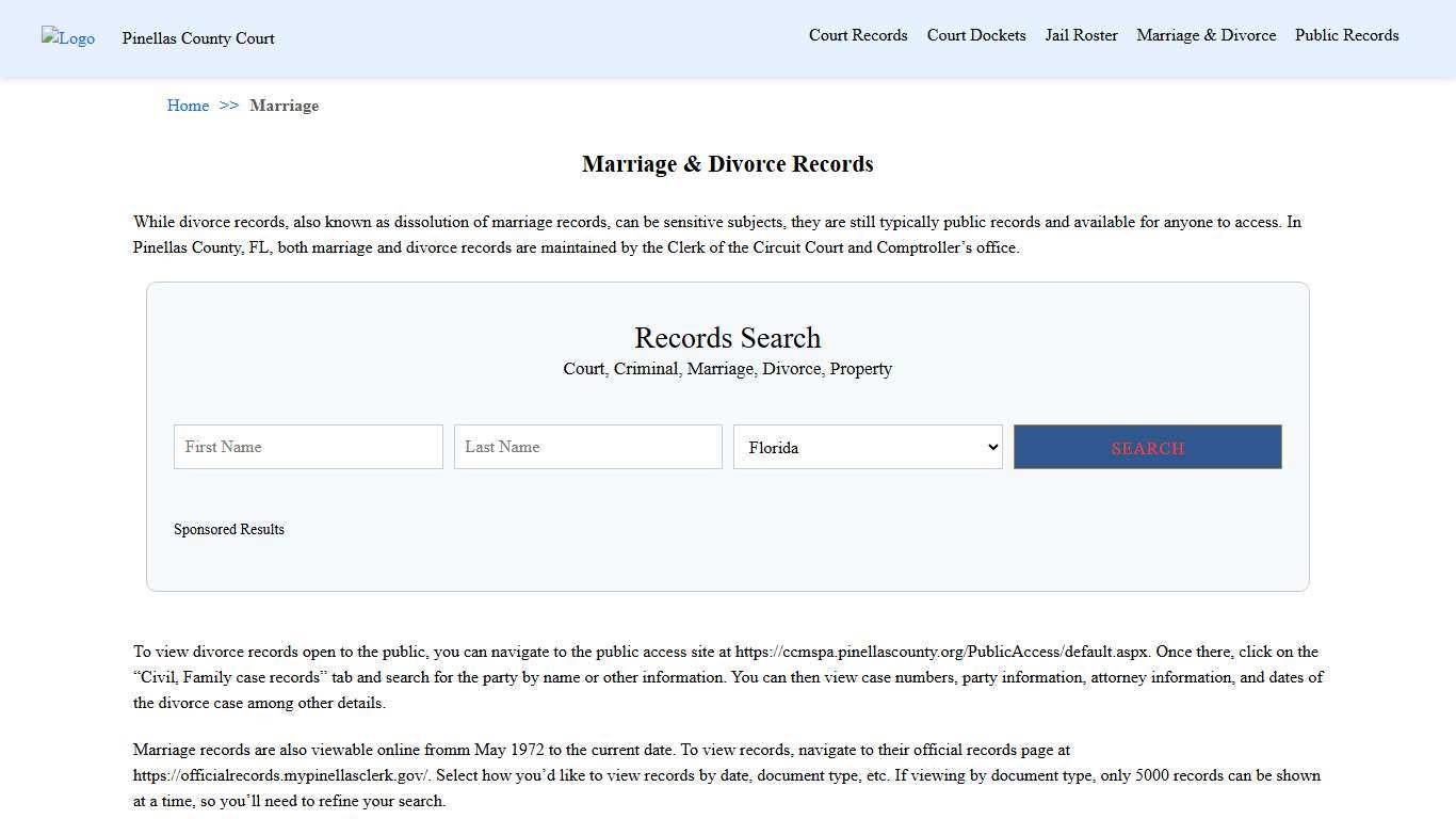 Marriage & Divorce Records Pinellas County Court