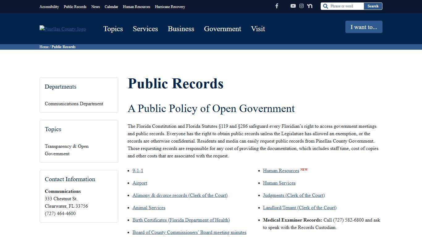 Public Records - Pinellas County